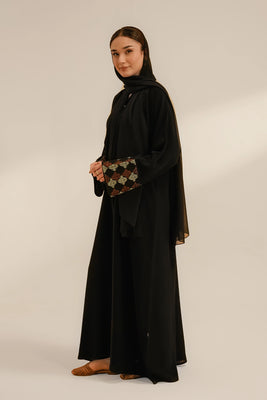 Cuff Embroidered Abaya Set | Black