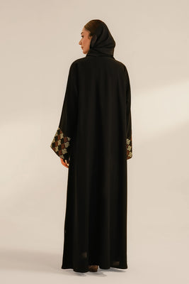 Cuff Embroidered Abaya Set | Black
