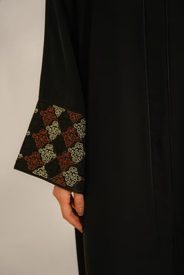 Cuff Embroidered Abaya Set | Black
