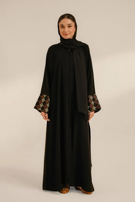 Cuff Embroidered Abaya Set | Black