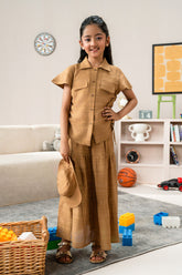 Girls - Textured Skirt Set | Camel