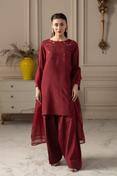 Silk Crimson | Embroidered Raw Silk