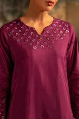 Royal Plum | Embroidered Raw Silk
