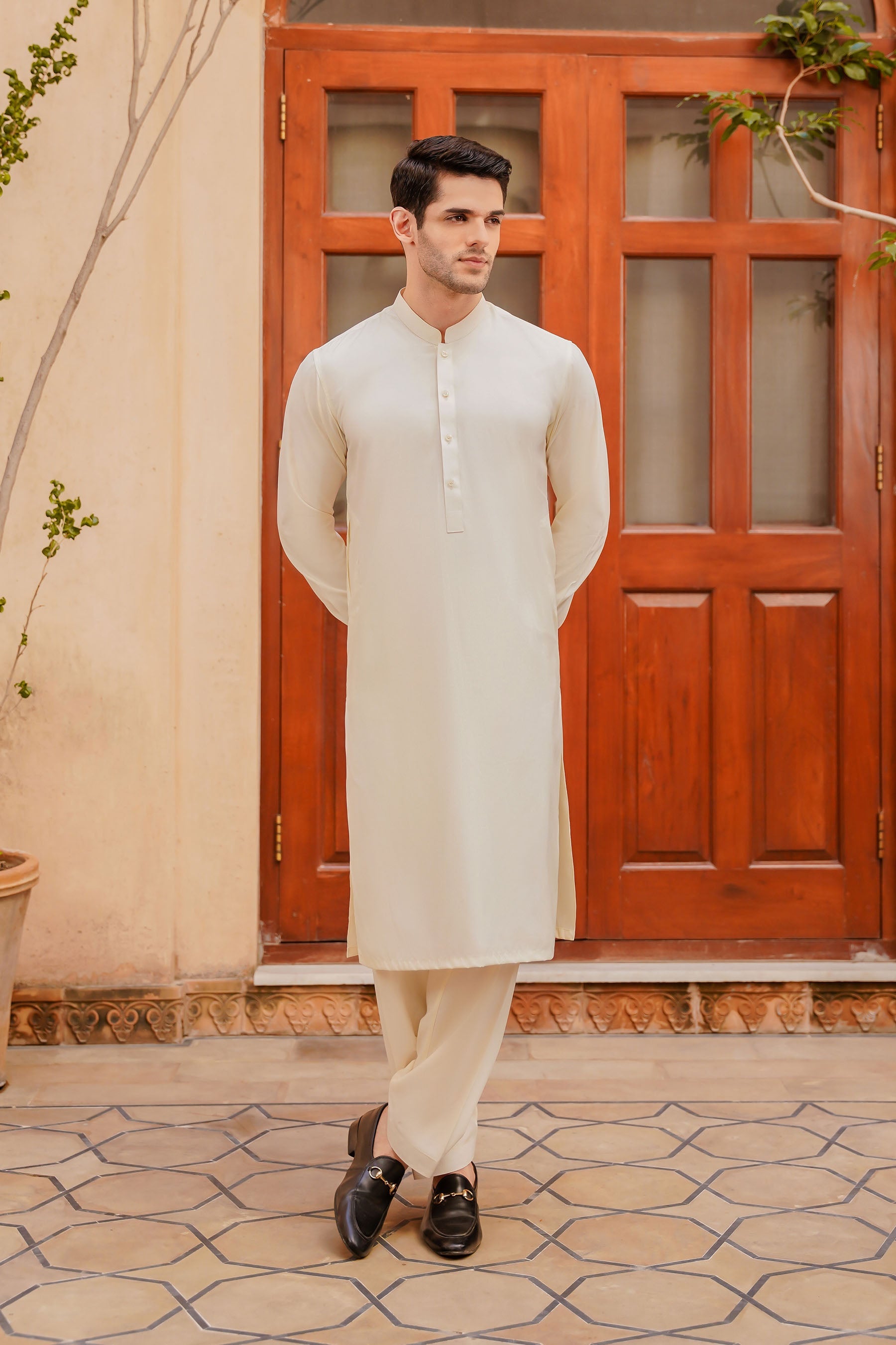 SHALWAR KAMEEZ FOR MEN | EGGSHELL WHITE - BOSKI