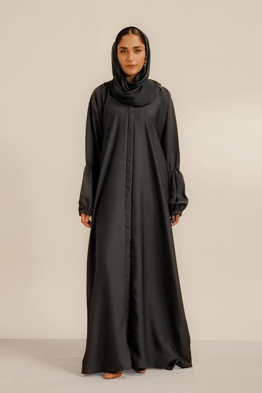 Basic Gathered Sleeves Abaya Set | Grey 1000
