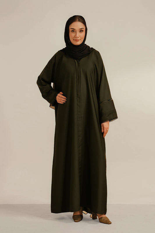 Basic Pleat Abaya Set | Dark Green 1000
