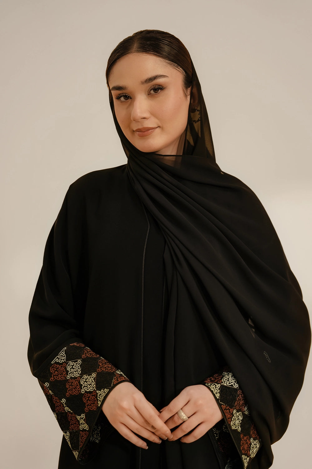 Cuff Embroidered Abaya Set | Black