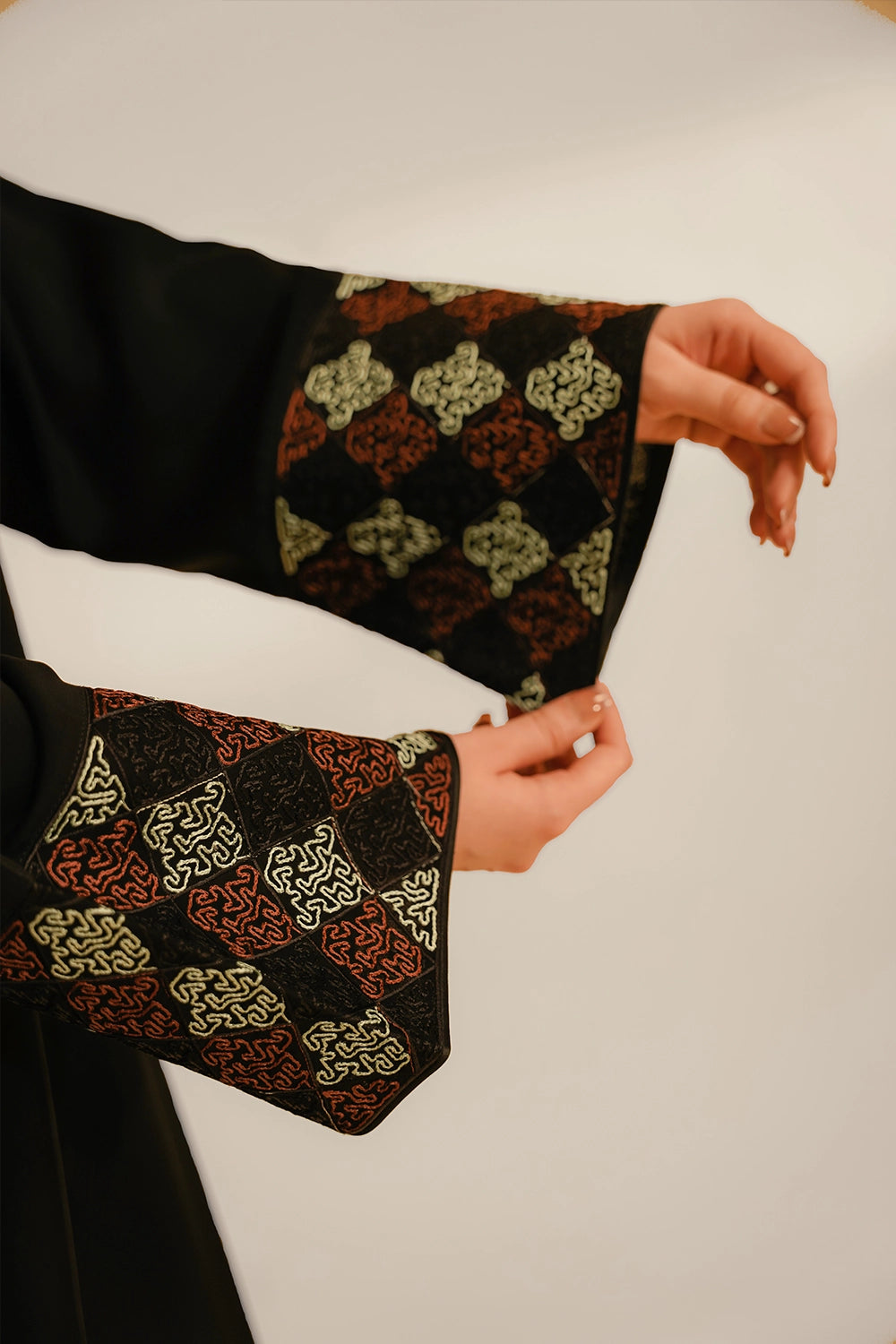 Cuff Embroidered Abaya Set | Black