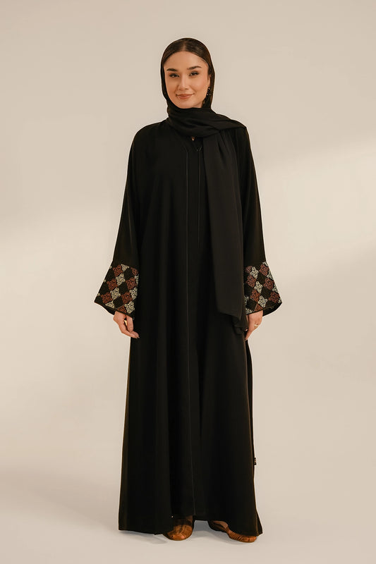 Cuff Embroidered Abaya Set | Black 1000