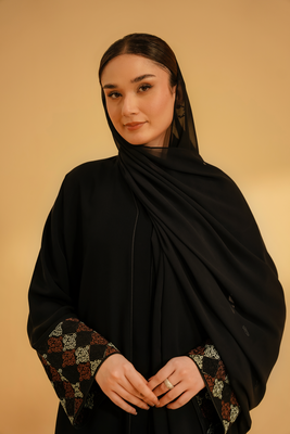 Cuff Embroidered Abaya | Black