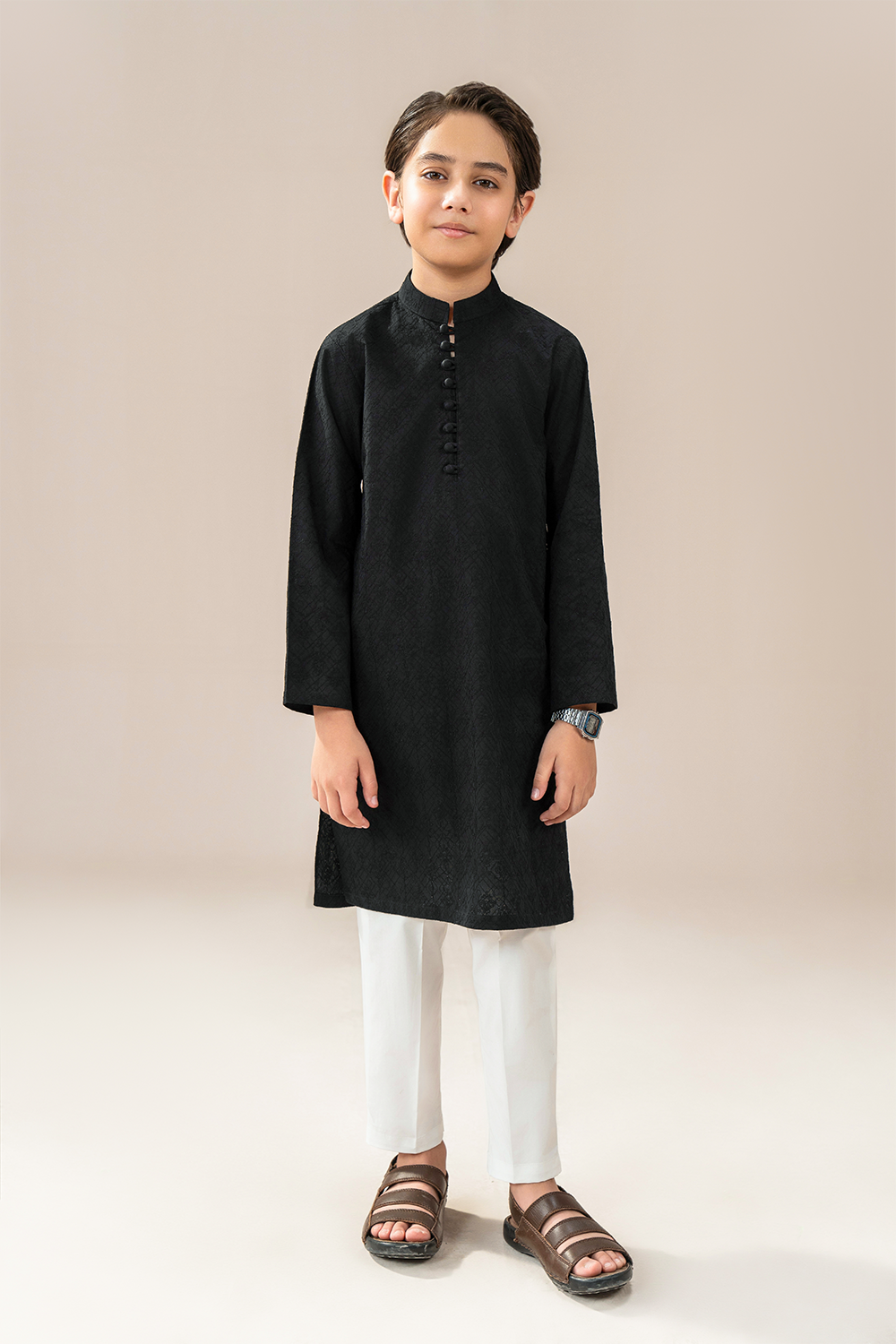 Boys - Chikankari Kurta Trouser | Black