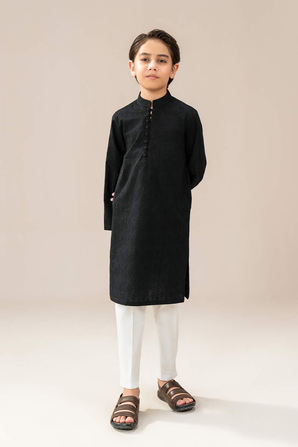 Boys - Chikankari Kurta Trouser | Black
