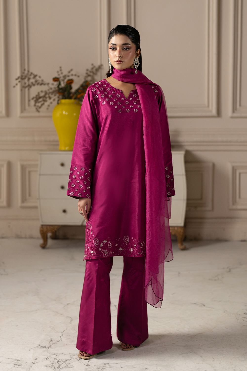 Royal Plum | Embroidered Raw Silk
