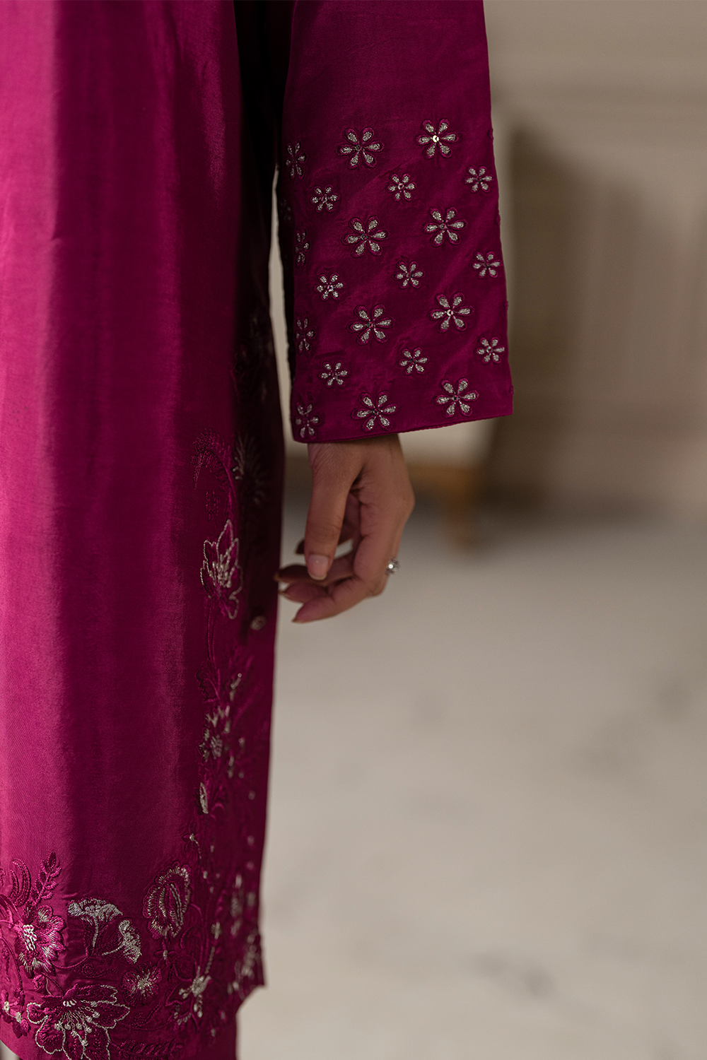 Royal Plum | Embroidered Raw Silk