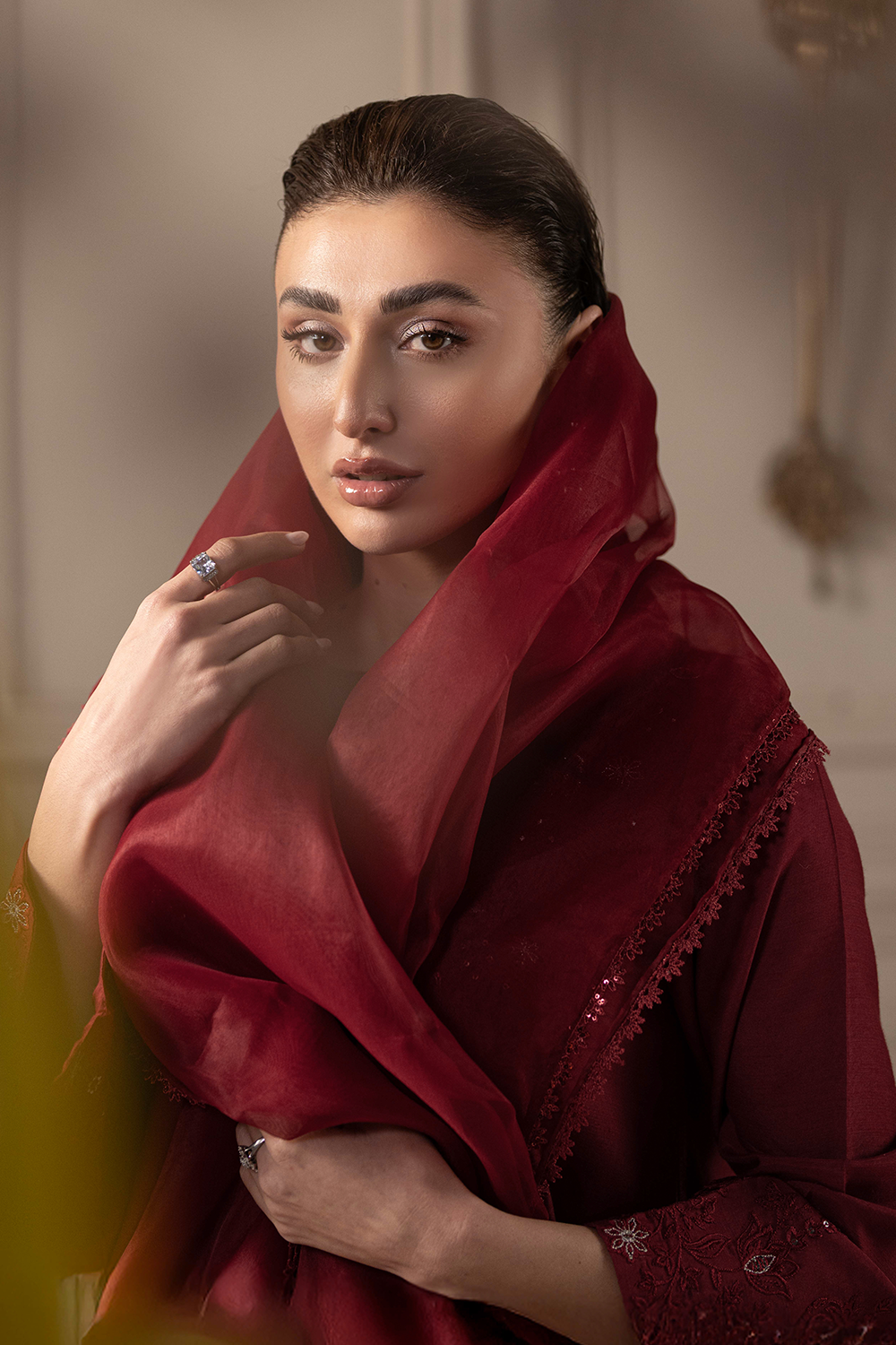Silk Crimson | Embroidered Raw Silk