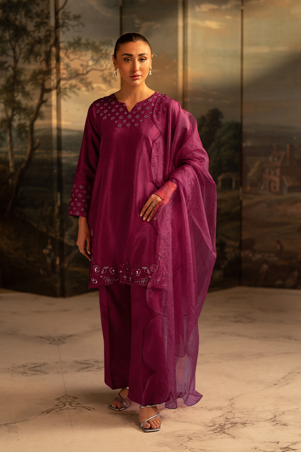 Royal Plum | Embroidered Raw Silk