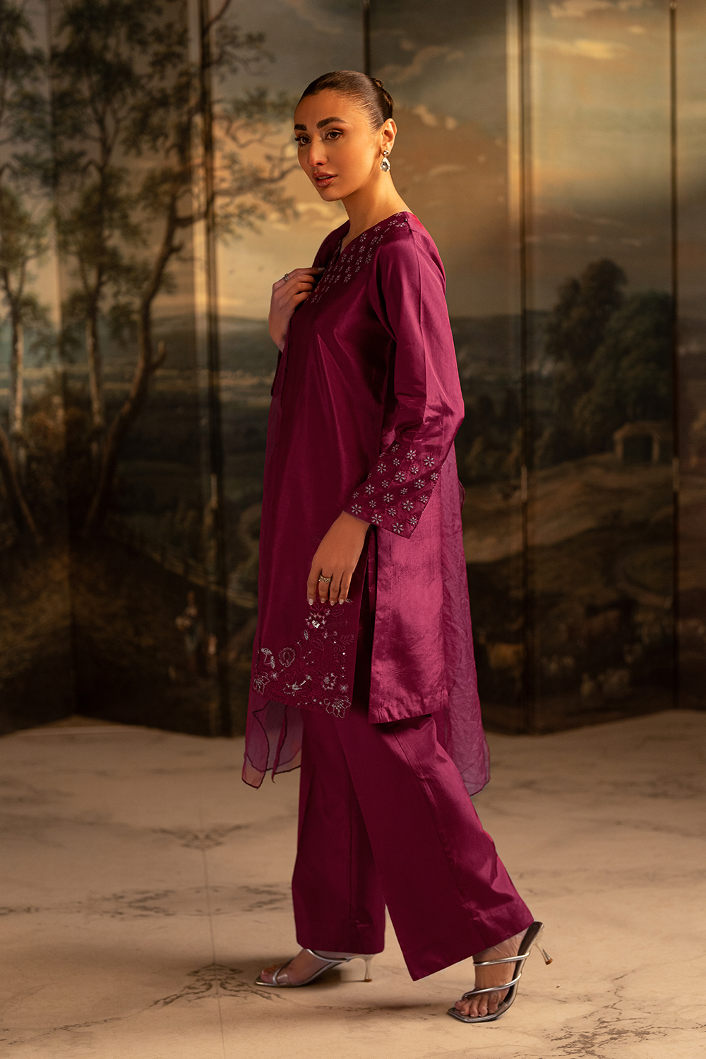 Royal Plum | Embroidered Raw Silk