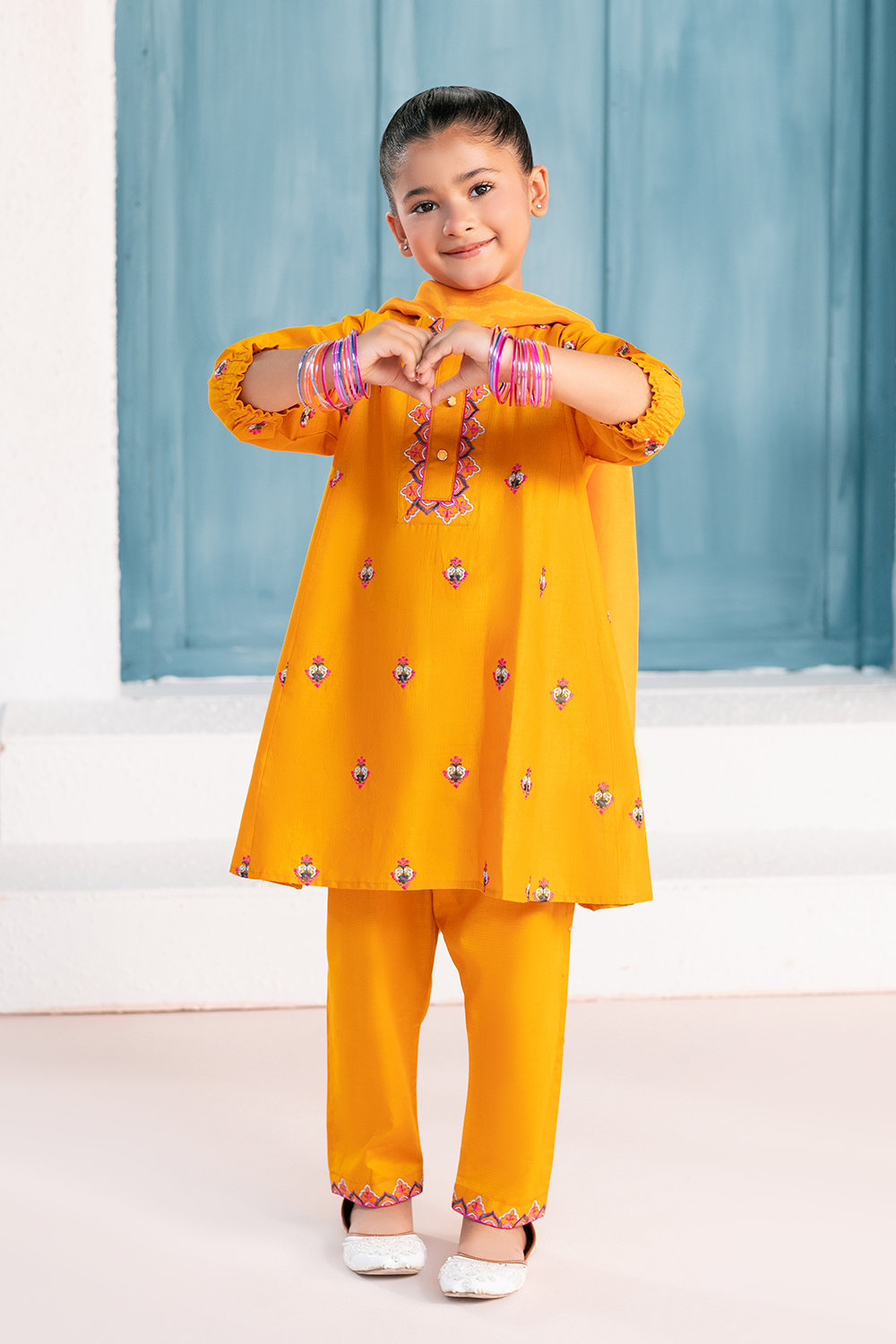 Embroidered 3Pc | Marigold Orange