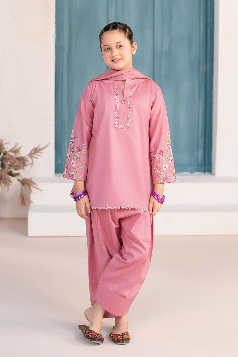 Embroidered 3PC | Dusty Rose