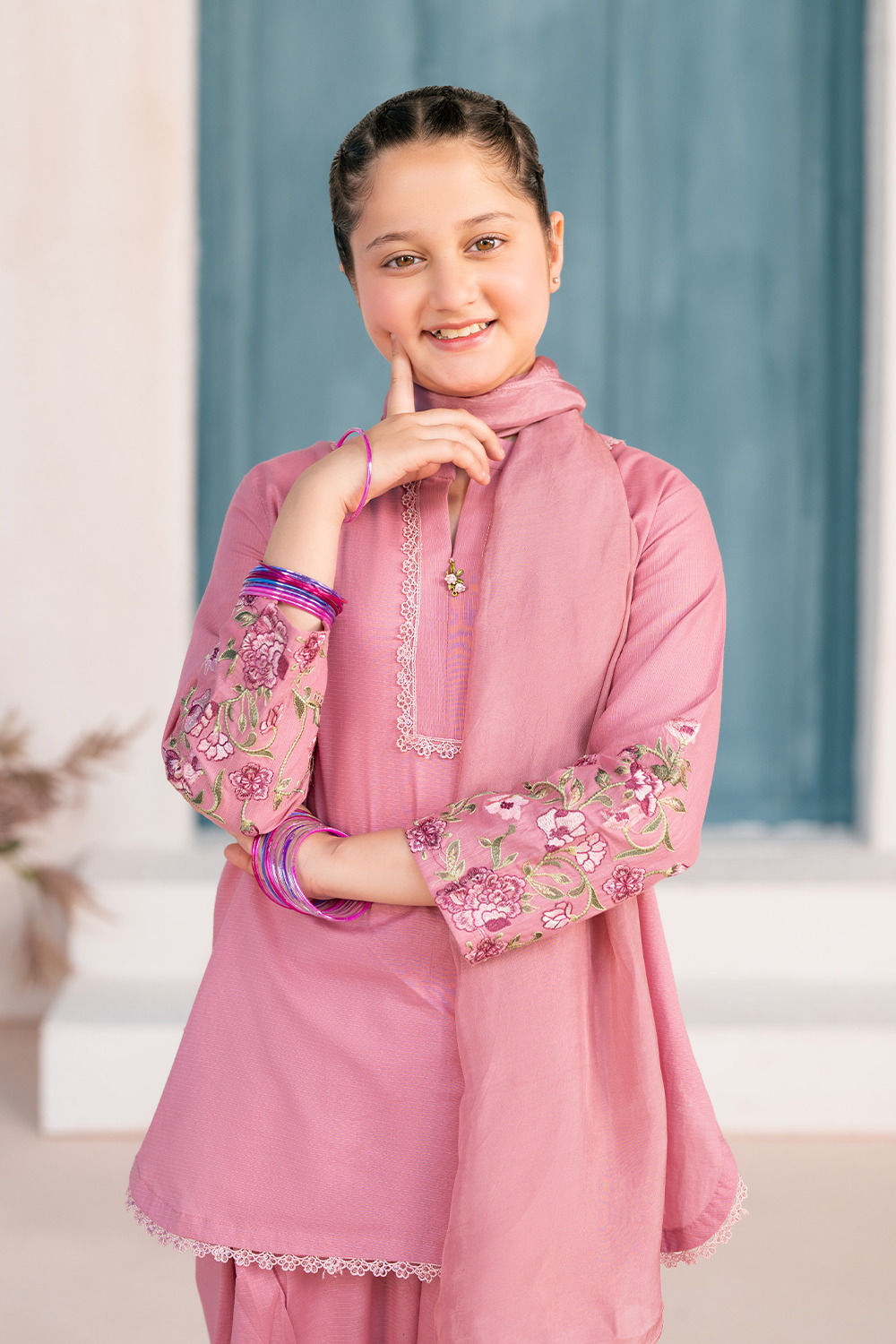 Embroidered 3PC | Dusty Rose