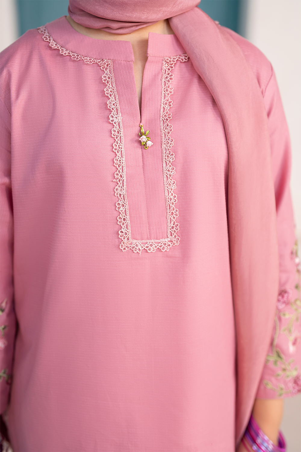 Embroidered 3PC | Dusty Rose