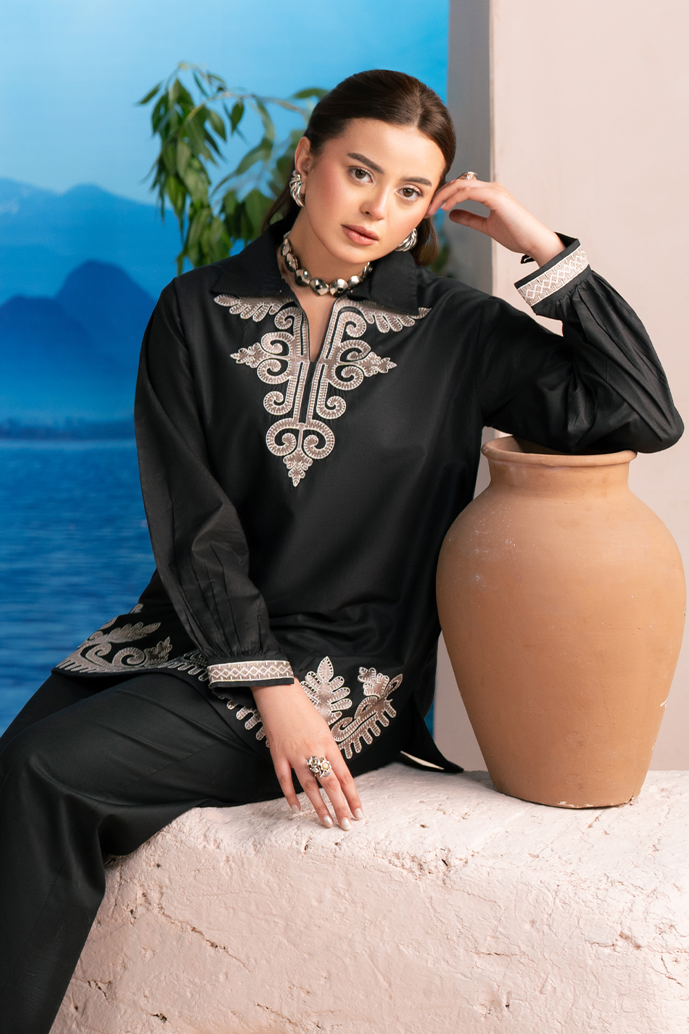 Embroidered Co-ord | Classic Black