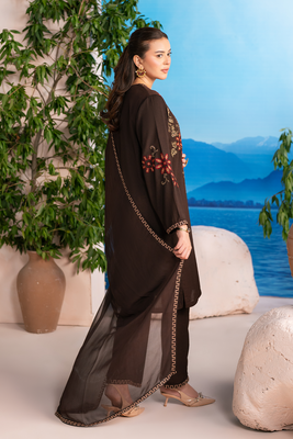 Embroidered 3PC | Coffee Brown