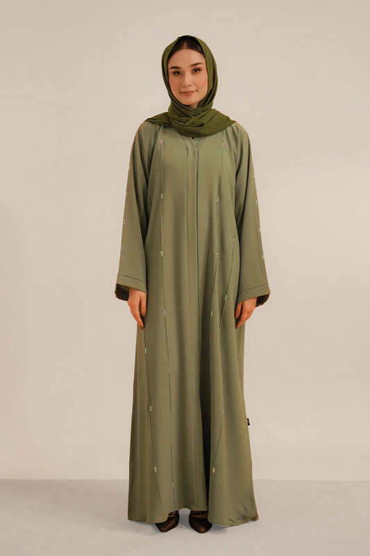 Embellished Abaya Set | Sage Green 1000