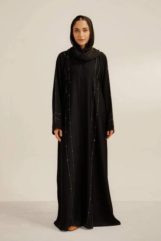 Embellished Hareer Abaya Set | Black 1000