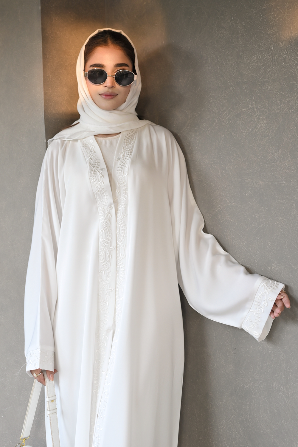 Embroidered Abaya Set | Off White