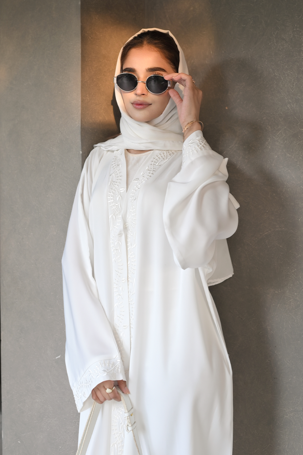 Embroidered Abaya Set | Off White