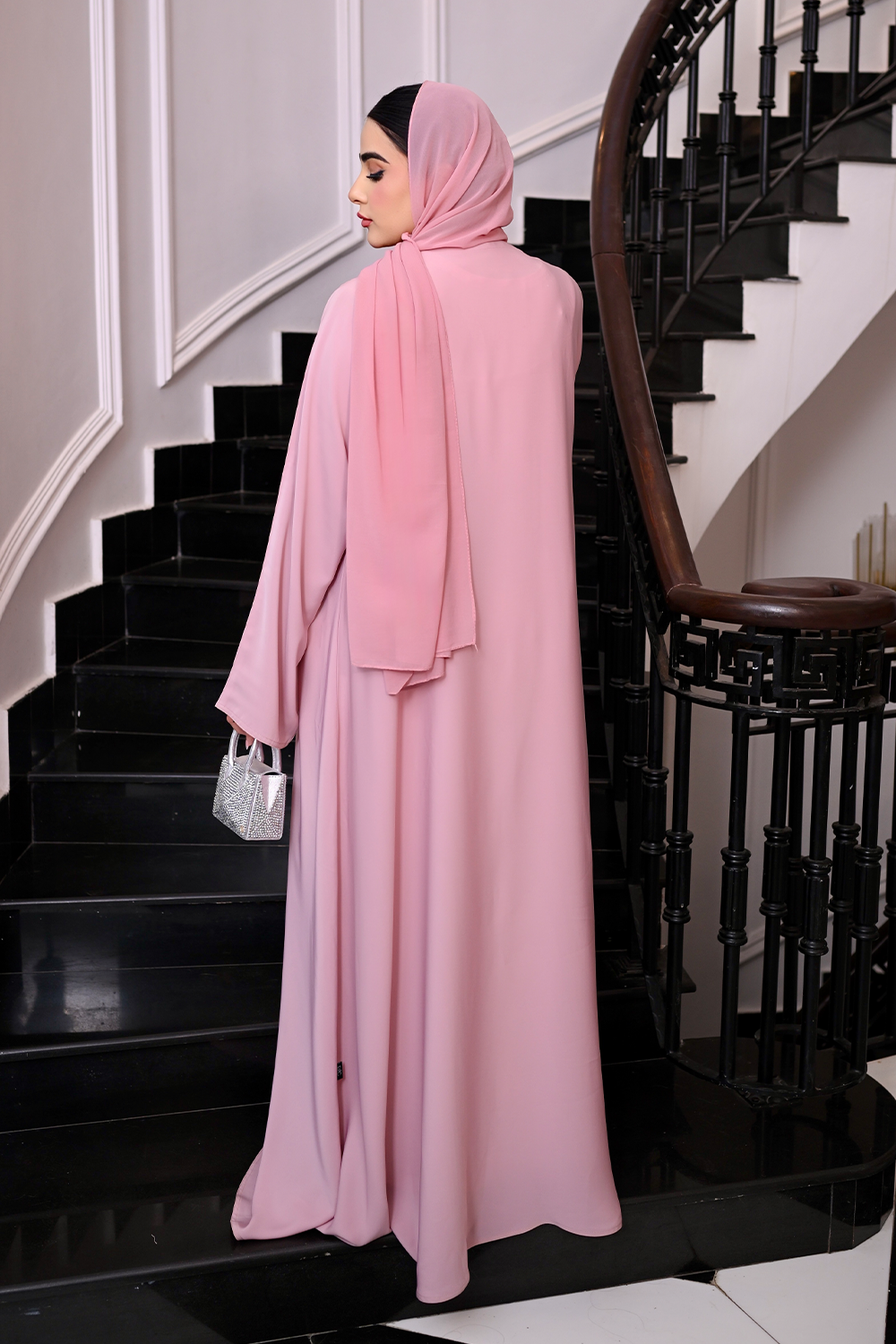 Pleated Pearl Abaya Set | Pink