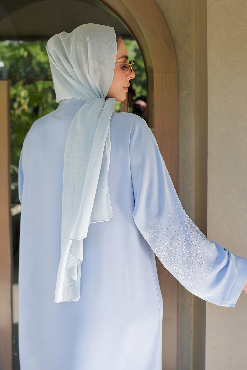 Nooré Diamante Abaya Set | Sky Blue