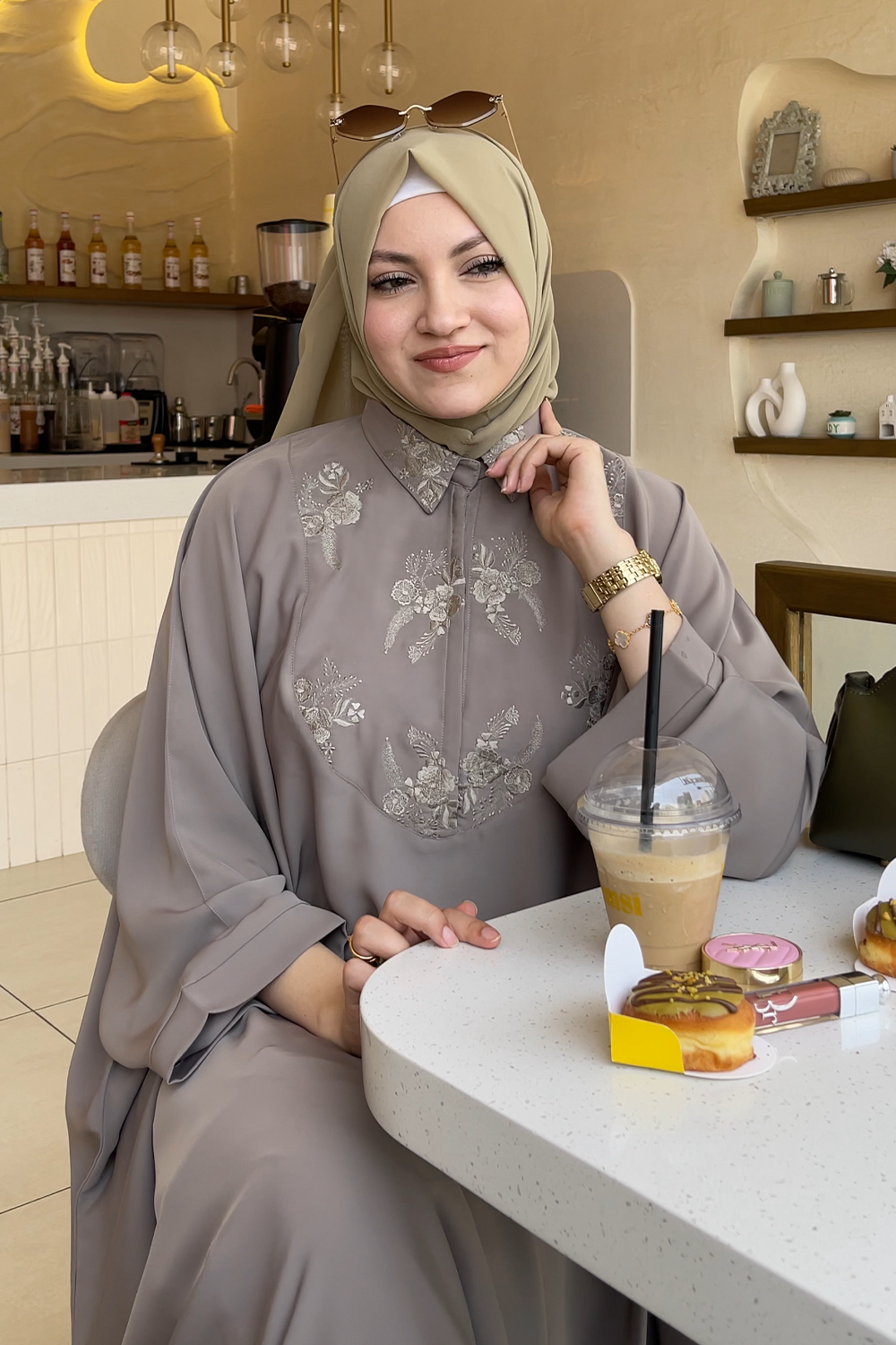 Collar Kaftan Embroidered Abaya Set | Tuscany Green