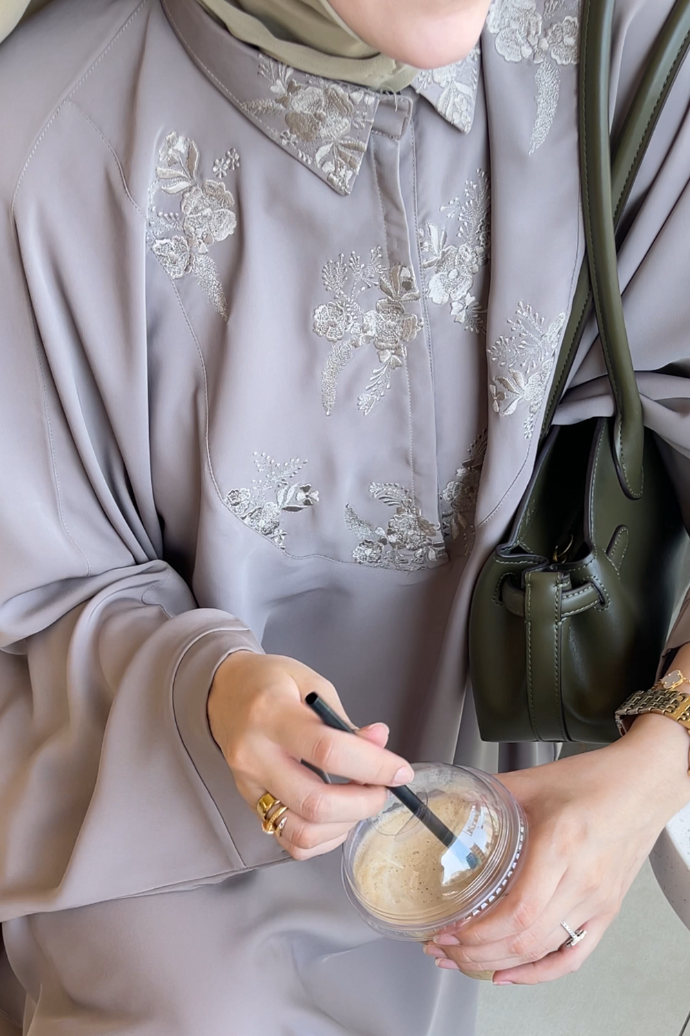 Collar Kaftan Embroidered Abaya Set | Tuscany Green