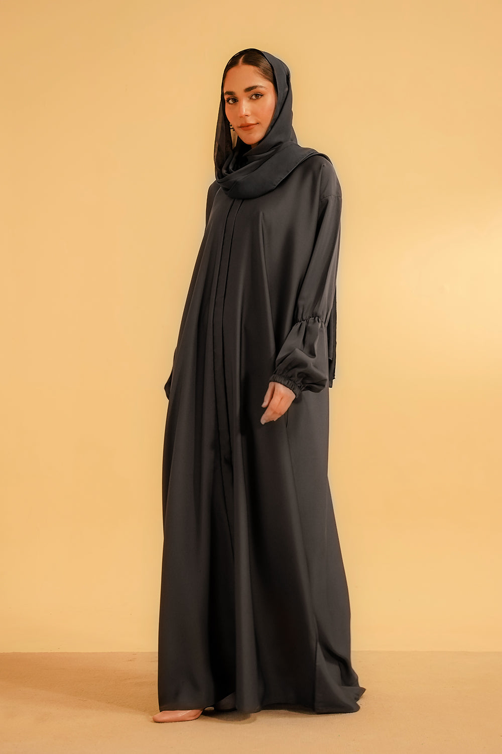 Basic Gathered Sleeves Abaya | Grey