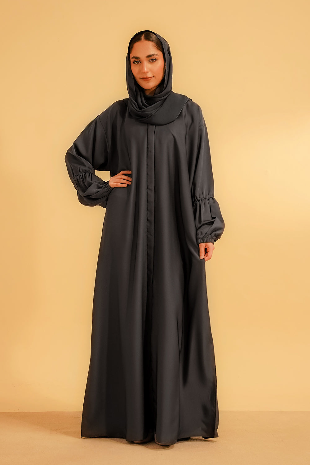 Basic Gathered Sleeves Abaya | Grey