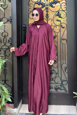 Floral Embossed Abaya Set | Maroon