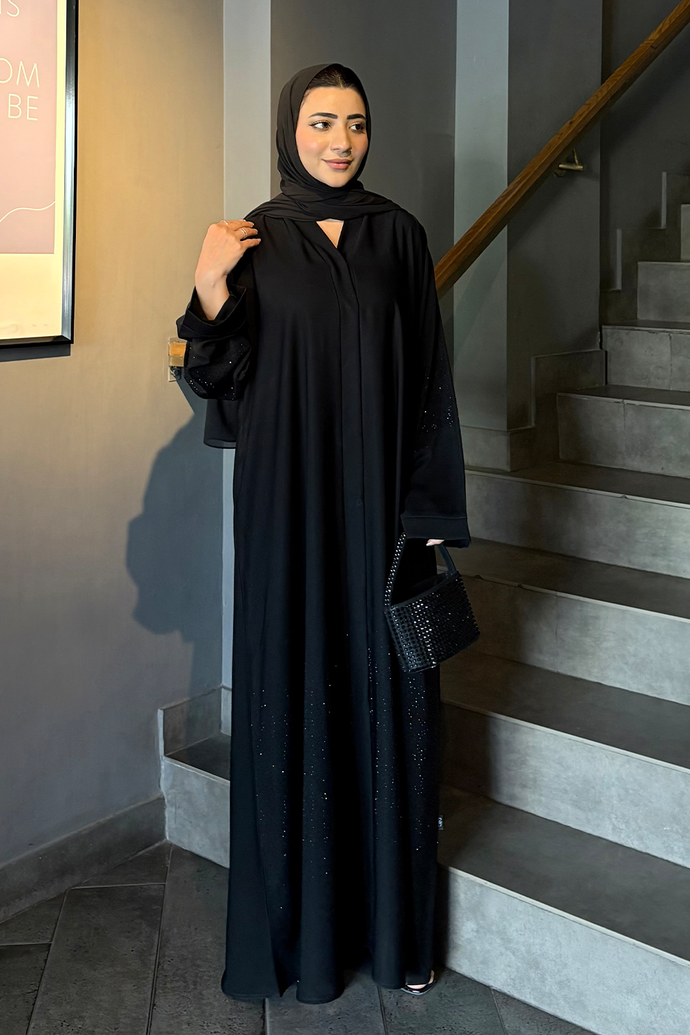 Nooré Diamante Abaya Set | Black