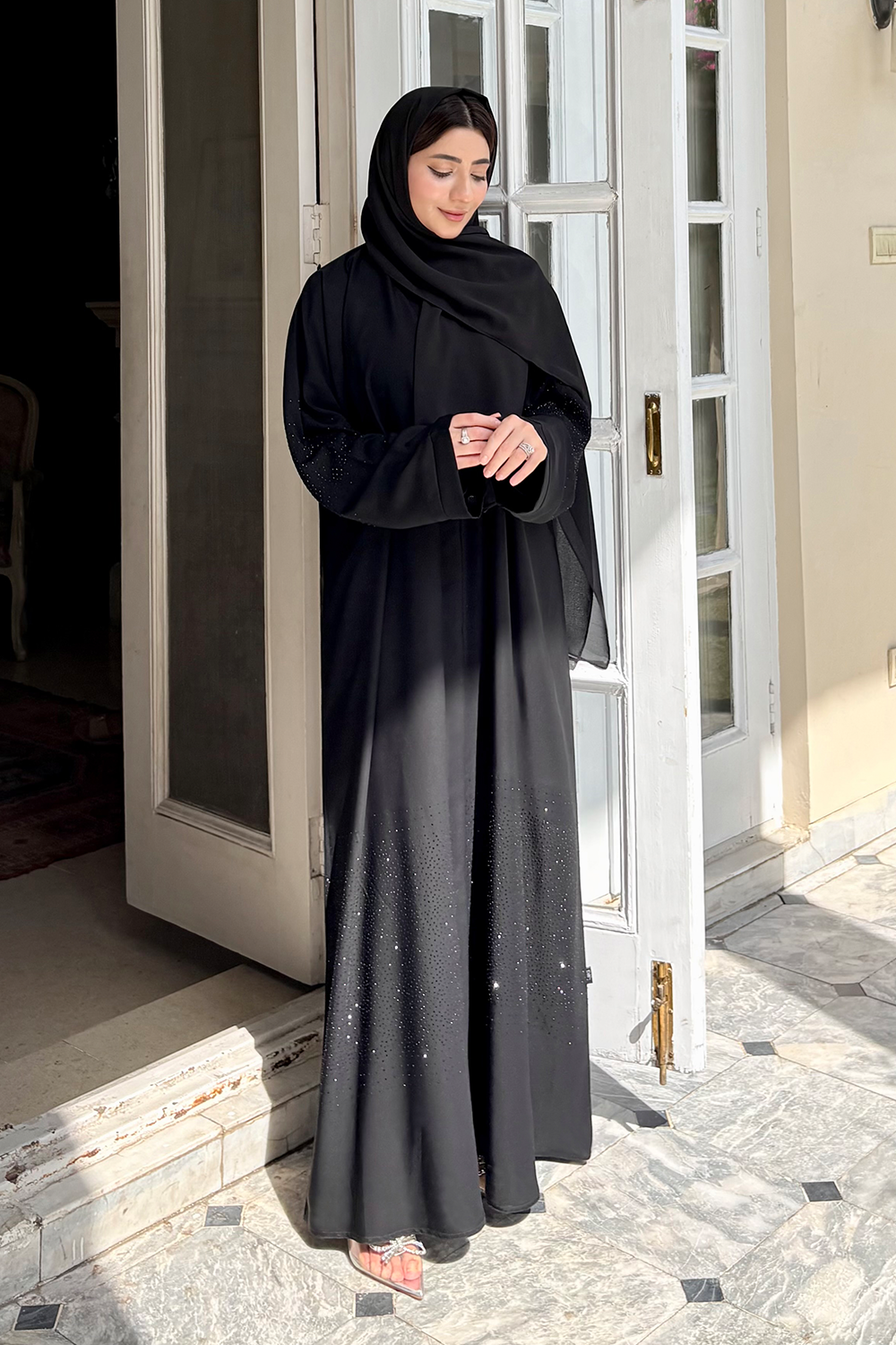 Nooré Diamante Abaya Set | Black