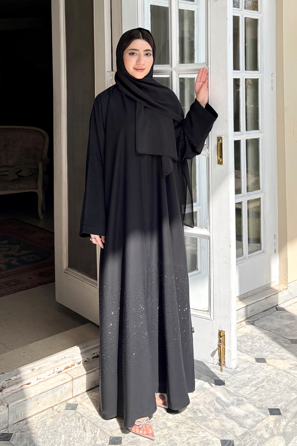 Nooré Diamante Abaya Set | Black