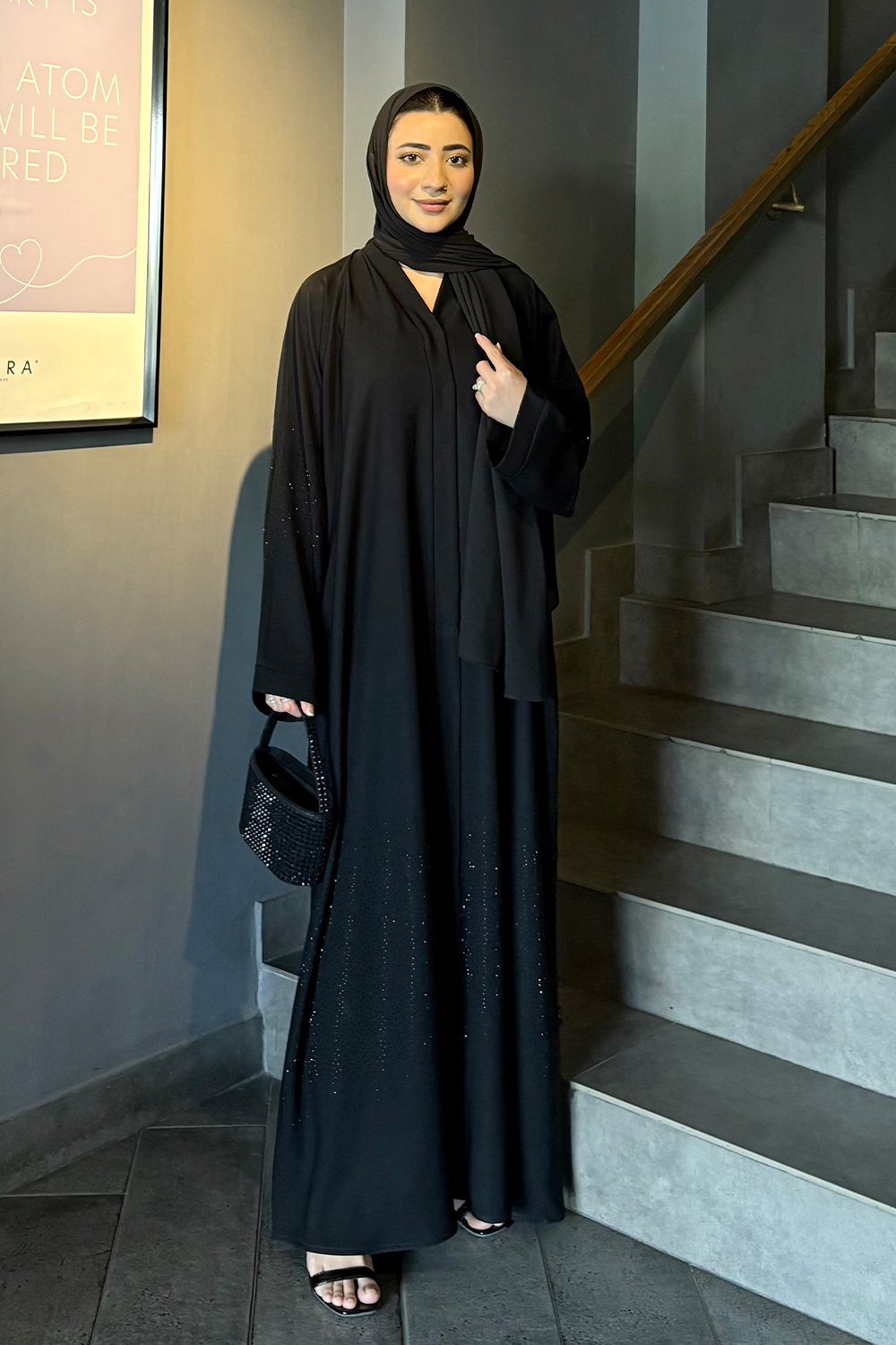 Nooré Diamante Abaya Set | Black