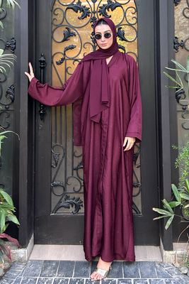 Floral Embossed Abaya Set | Maroon