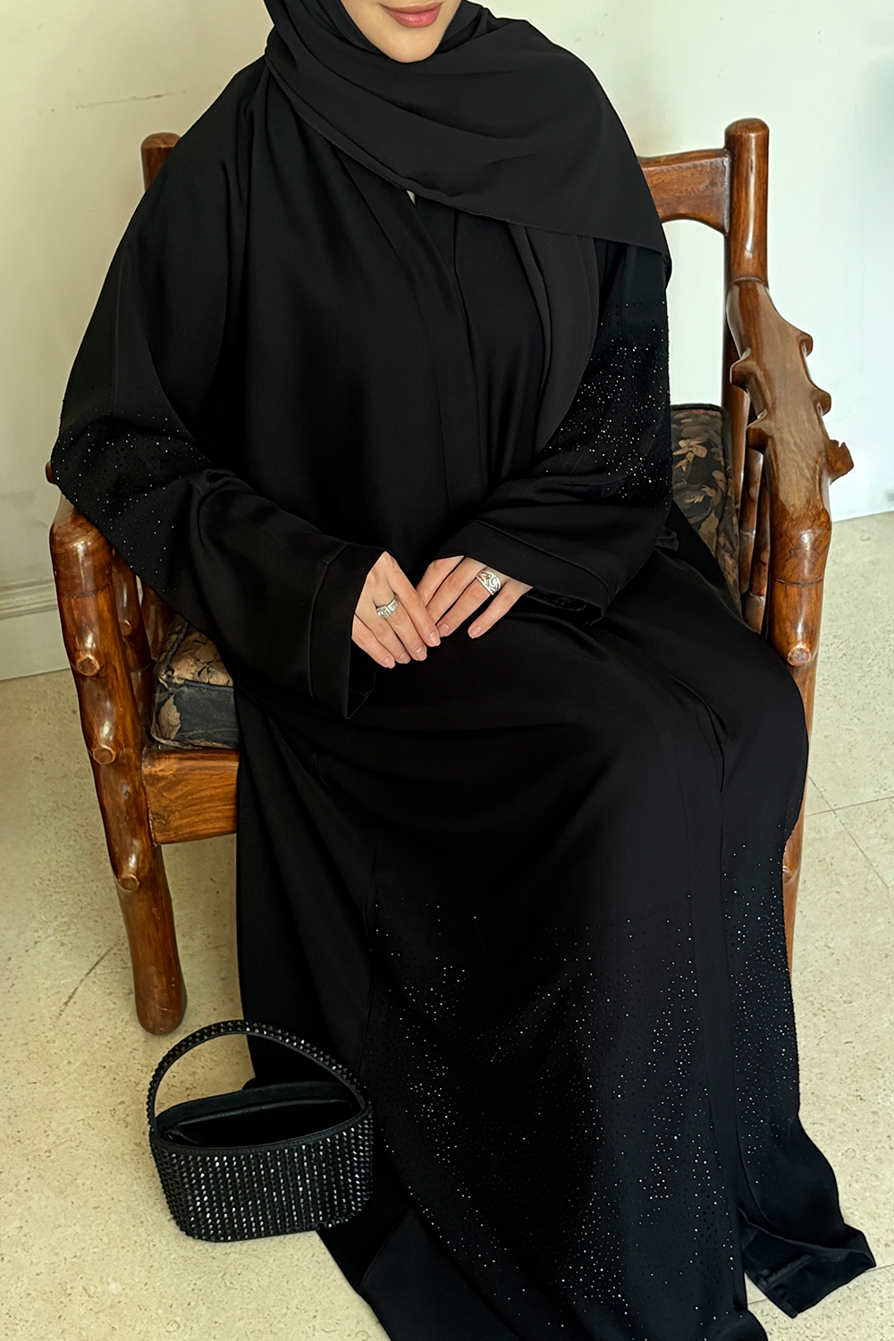 Nooré Diamante Abaya Set | Black