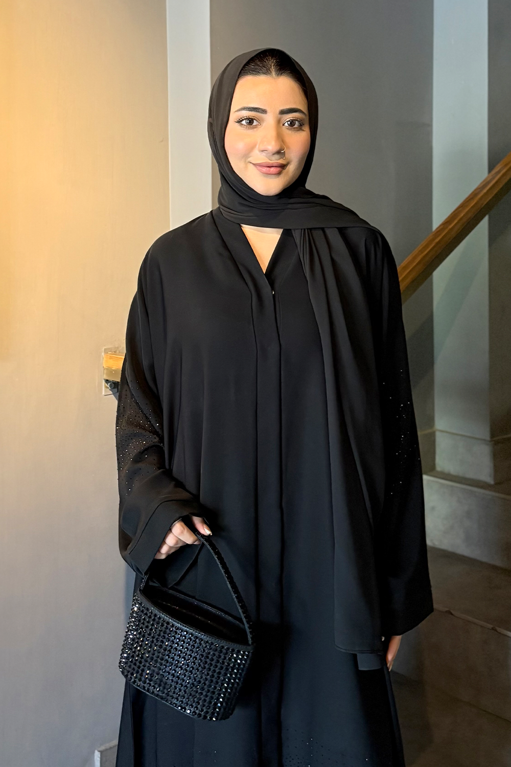 Nooré Diamante Abaya Set | Black