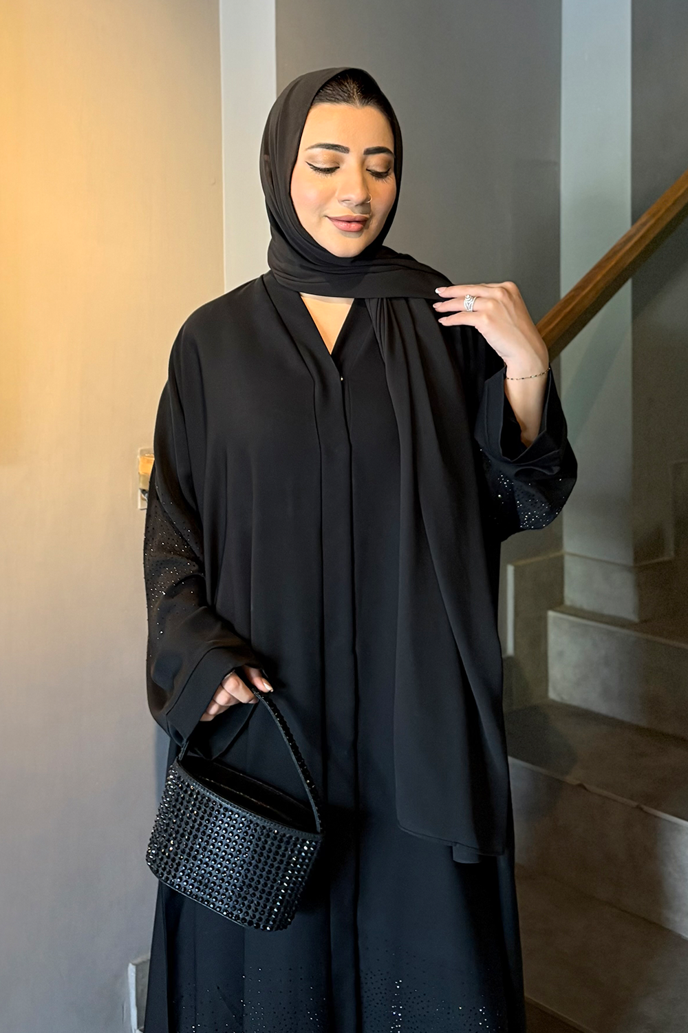 Nooré Diamante Abaya Set | Black